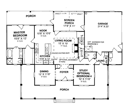 Country, Farmhouse House Plan 68178 with 3 Beds, 3 Baths, 2 Car Garage First Level Plan