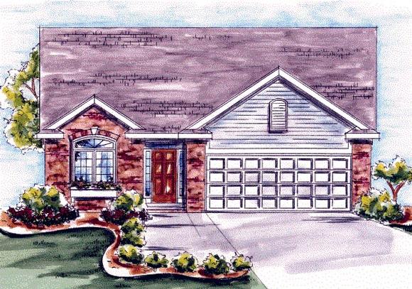Narrow Lot, One-Story, Traditional House Plan 68198 with 1 Beds, 2 Baths, 1 Car Garage Elevation