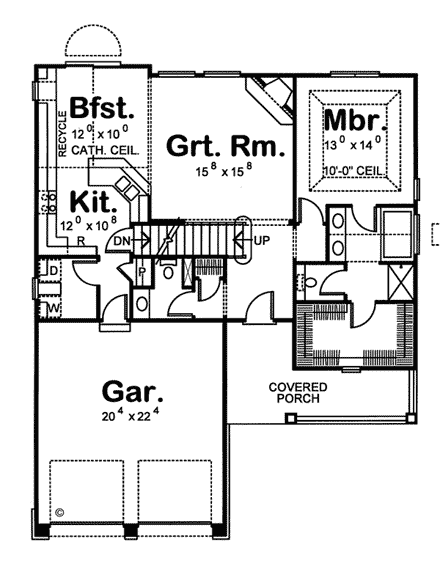 Bungalow, Country, Southern House Plan 68203 with 3 Beds, 3 Baths, 2 Car Garage First Level Plan