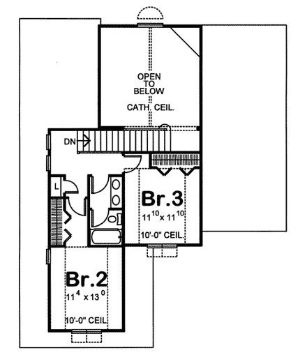Bungalow, Country, Southern House Plan 68203 with 3 Beds, 3 Baths, 2 Car Garage Second Level Plan