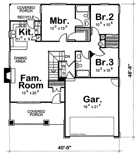 Craftsman House Plan 68231 with 3 Beds, 2 Baths, 2 Car Garage First Level Plan