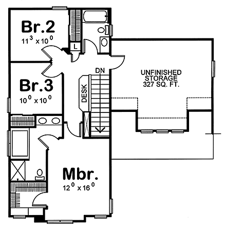 Craftsman House Plan 68234 with 3 Beds, 3 Baths, 2 Car Garage Second Level Plan