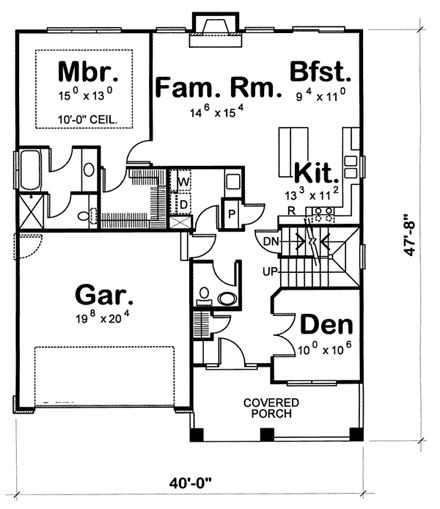 Narrow Lot, Traditional House Plan 68235 with 3 Beds, 3 Baths, 2 Car Garage First Level Plan