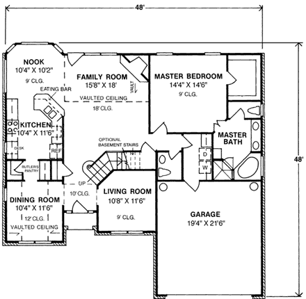 European, Traditional House Plan 68236 with 3 Beds, 3 Baths, 2 Car Garage First Level Plan