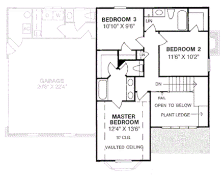 Traditional House Plan 68336 with 3 Beds, 3 Baths, 2 Car Garage Second Level Plan