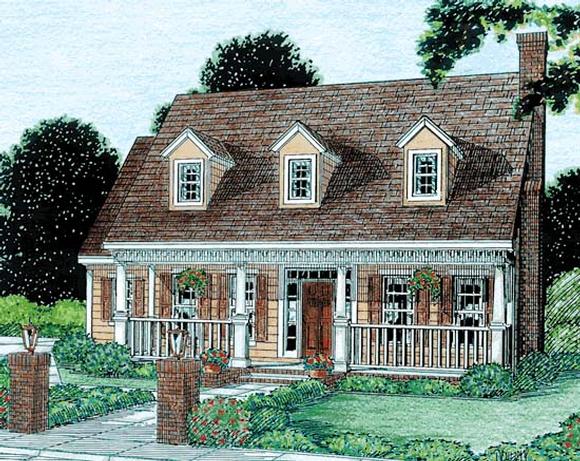 Cape Cod, Country, Southern House Plan 68341 with 3 Beds, 3 Baths, 2 Car Garage Elevation