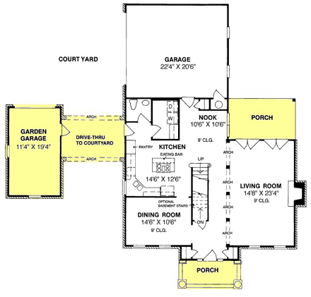 Colonial, Southern House Plan 68349 with 4 Beds, 3 Baths, 3 Car Garage First Level Plan