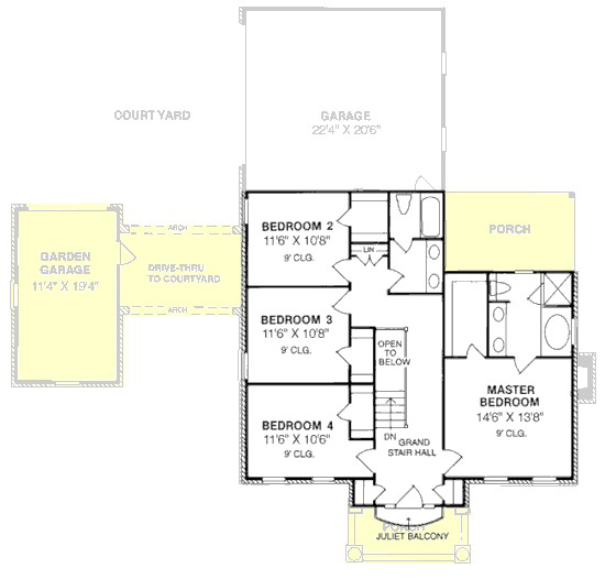 Colonial, Southern House Plan 68349 with 4 Beds, 3 Baths, 3 Car Garage Level Two