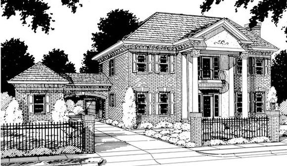 Colonial, Southern House Plan 68349 with 4 Beds, 3 Baths, 3 Car Garage Elevation