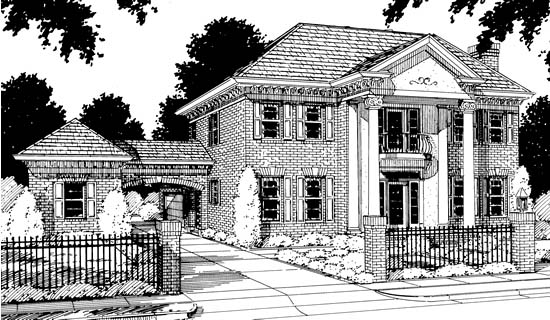 Colonial, Southern House Plan 68349 with 4 Beds, 3 Baths, 3 Car Garage Elevation