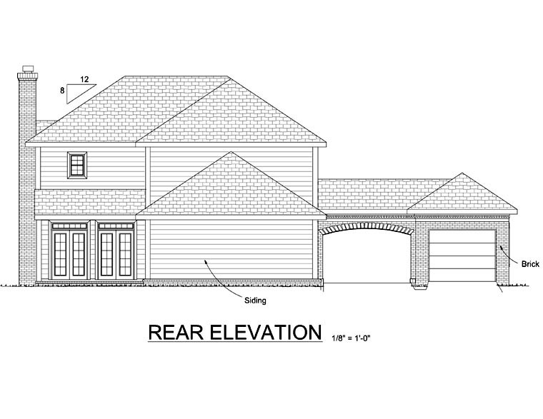 Colonial, Southern House Plan 68349 with 4 Beds, 3 Baths, 3 Car Garage Rear Elevation
