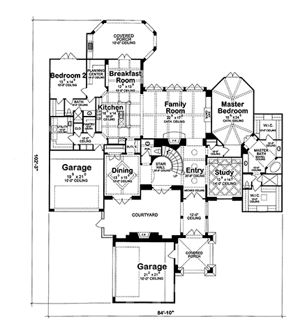 Southern House Plan 68359 with 4 Beds, 5 Baths, 4 Car Garage First Level Plan
