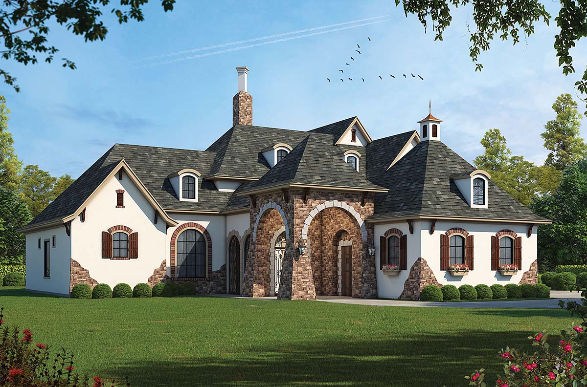 Southern Plan with 4629 Sq. Ft., 4 Bedrooms, 5 Bathrooms, 4 Car Garage Elevation