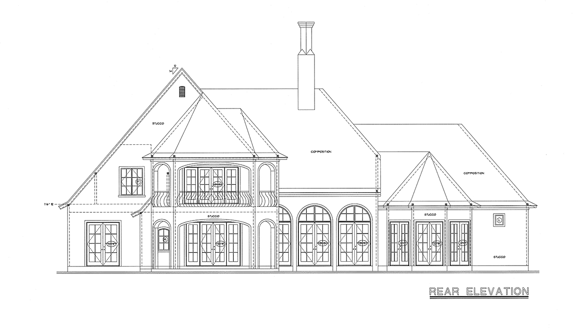 Southern Plan with 4629 Sq. Ft., 4 Bedrooms, 5 Bathrooms, 4 Car Garage Rear Elevation