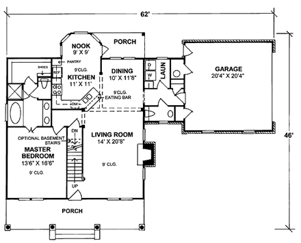 Cape Cod, Country House Plan 68451 with 3 Beds, 3 Baths, 2 Car Garage First Level Plan