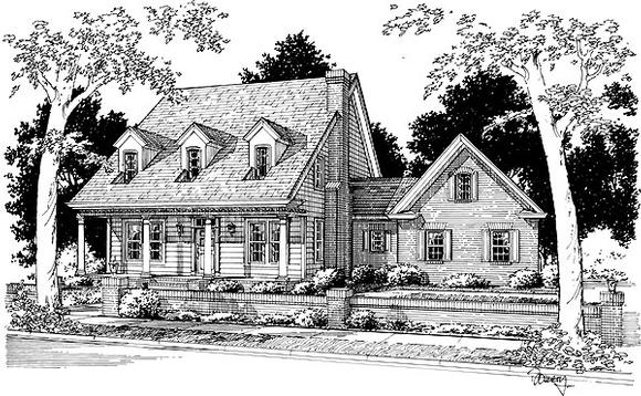 Cape Cod, Country House Plan 68451 with 3 Beds, 3 Baths, 2 Car Garage Elevation