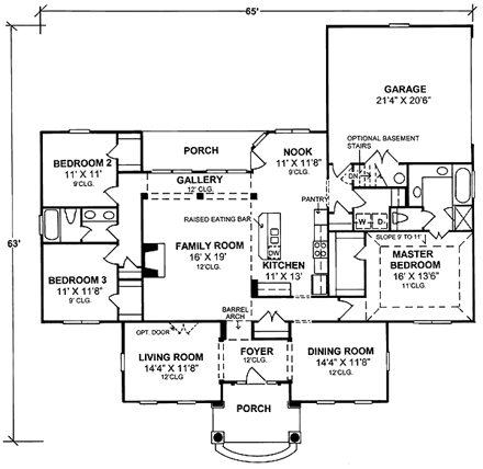 Colonial, Greek Revival House Plan 68466 with 3 Beds, 2 Baths, 2 Car Garage First Level Plan