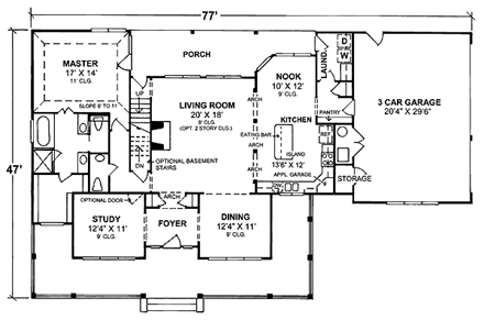 Country House Plan 68478 with 4 Beds, 4 Baths, 3 Car Garage First Level Plan