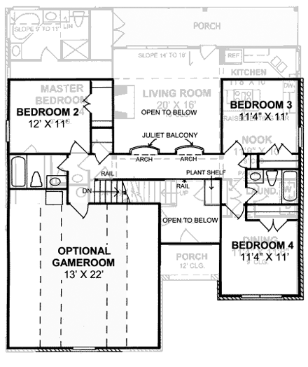 Country, European House Plan 68498 with 4 Beds, 4 Baths, 2 Car Garage Second Level Plan