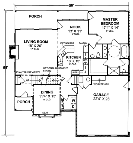 Traditional House Plan 68517 with 3 Beds, 3 Baths, 2 Car Garage First Level Plan