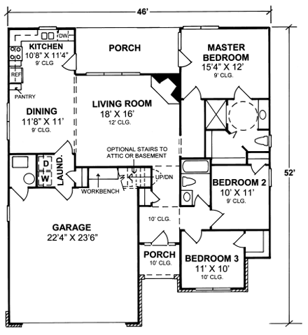 Traditional House Plan 68519 with 3 Beds, 2 Baths, 2 Car Garage First Level Plan
