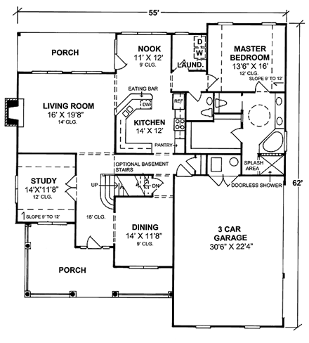 Country, Traditional House Plan 68520 with 4 Beds, 4 Baths, 3 Car Garage First Level Plan