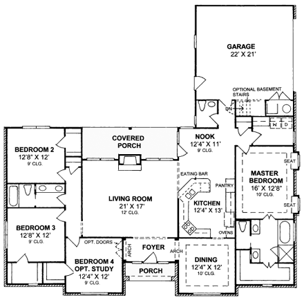 European, Traditional House Plan 68524 with 4 Beds, 3 Baths, 2 Car Garage First Level Plan