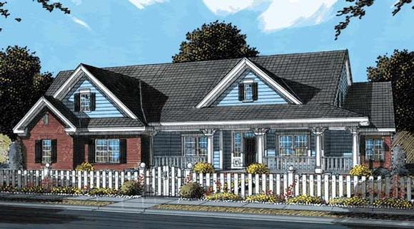 Country, Farmhouse, Southern, Traditional House Plan 68553 with 4 Beds, 4 Baths, 3 Car Garage Elevation