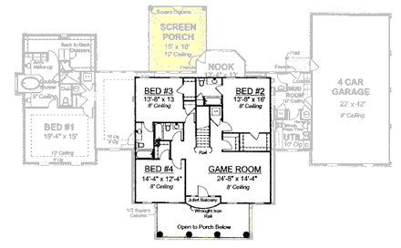 Colonial, Plantation, Southern House Plan 68558 with 4 Beds, 5 Baths, 4 Car Garage Second Level Plan