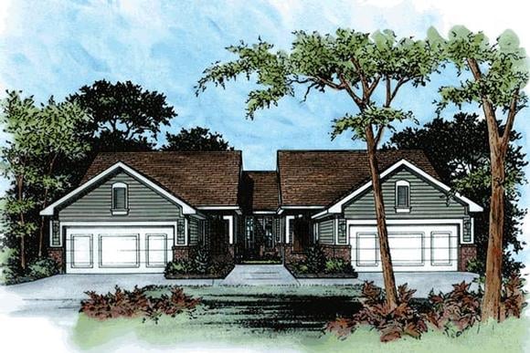 Traditional Multi-Family Plan 68713 with 4 Beds, 4 Baths, 4 Car Garage Elevation