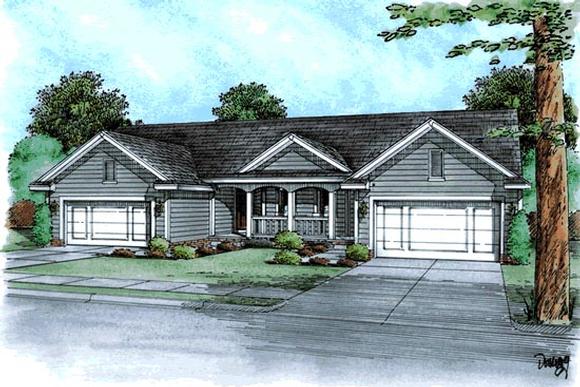 Ranch, Traditional Multi-Family Plan 68725 with 4 Beds, 4 Baths, 4 Car Garage Elevation