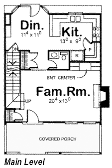 Coastal, Narrow Lot House Plan 68864 with 3 Beds, 3 Baths, 1 Car Garage First Level Plan