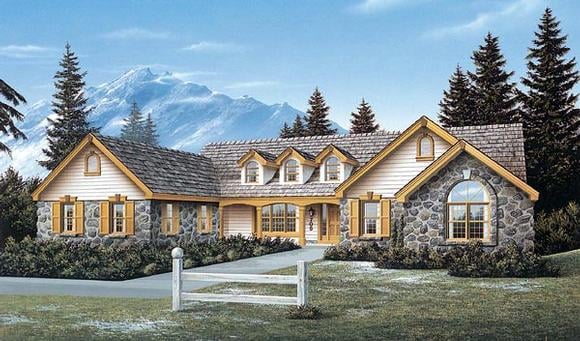 Cape Cod, Country, Ranch, Traditional House Plan 69010 with 4 Beds, 3 Baths, 3 Car Garage Elevation