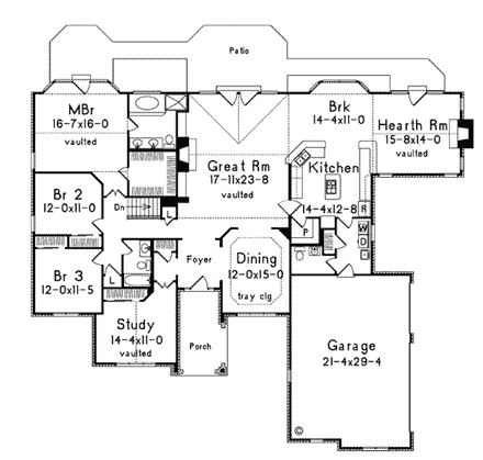 One-Story, Traditional House Plan 69011 with 3 Beds, 3 Baths, 3 Car Garage First Level Plan