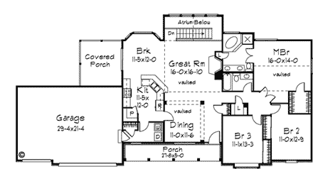 Traditional House Plan 69014 with 3 Beds, 2 Baths, 3 Car Garage First Level Plan