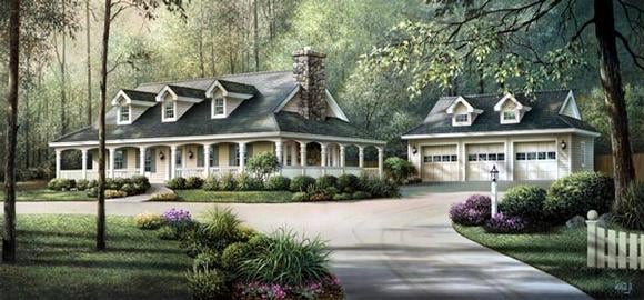 Country, Farmhouse, Ranch, Southern House Plan 69020 with 3 Beds, 2 Baths, 3 Car Garage Elevation