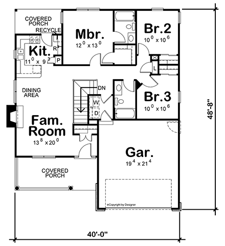 Country, Craftsman House Plan 69073 with 3 Beds, 2 Baths, 2 Car Garage First Level Plan