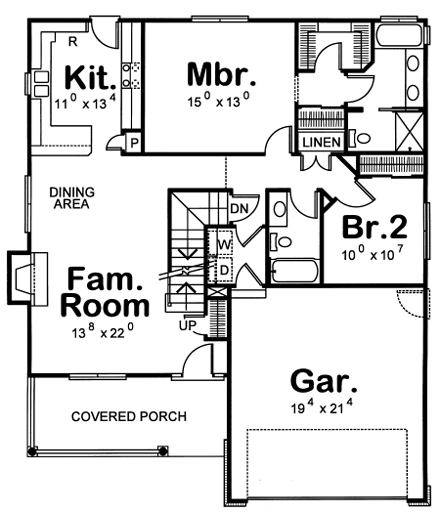 Craftsman House Plan 69076 with 4 Beds, 3 Baths, 2 Car Garage First Level Plan