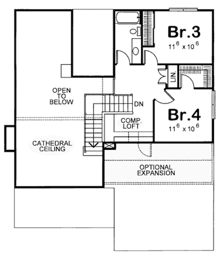 Craftsman House Plan 69076 with 4 Beds, 3 Baths, 2 Car Garage Second Level Plan