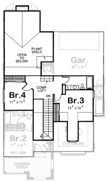 Cottage, Craftsman House Plan 69093 with 4 Beds, 3 Baths, 2 Car Garage Second Level Plan