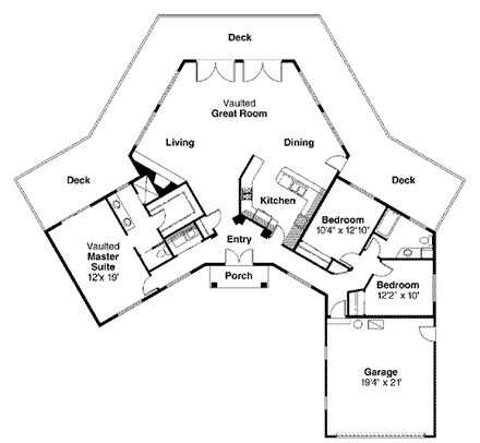 Contemporary, One-Story House Plan 69103 with 3 Beds, 2 Baths, 2 Car Garage First Level Plan