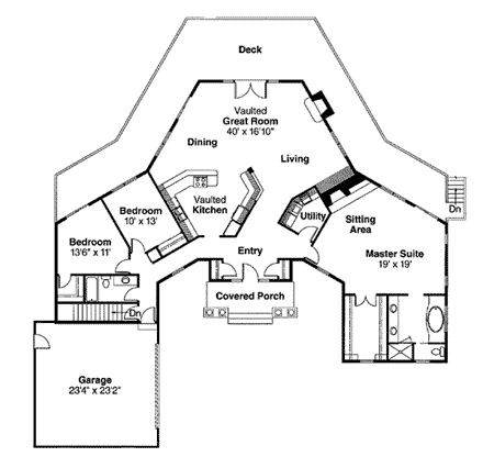 Contemporary, One-Story House Plan 69107 with 3 Beds, 2 Baths, 2 Car Garage First Level Plan