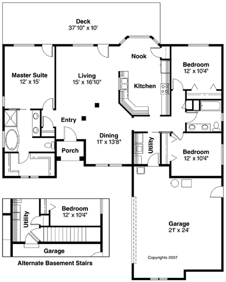 European, Florida, Mediterranean, One-Story, Ranch House Plan 69145 with 3 Beds, 2 Baths, 2 Car Garage First Level Plan