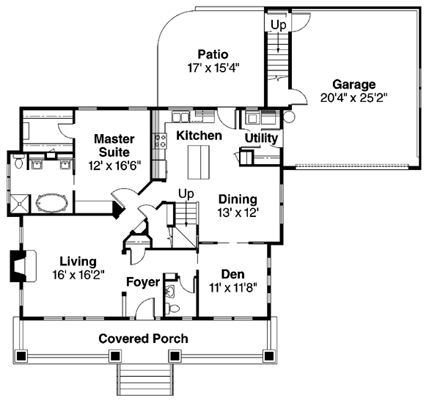 Bungalow, Cape Cod, Country House Plan 69154 with 3 Beds, 3 Baths, 2 Car Garage First Level Plan