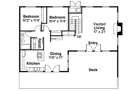 Contemporary House Plan 69180 with 3 Beds, 2 Baths First Level Plan