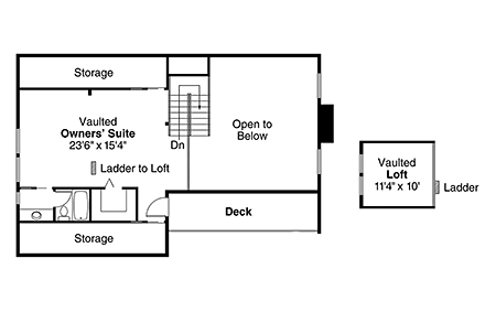 Contemporary House Plan 69180 with 3 Beds, 2 Baths Second Level Plan