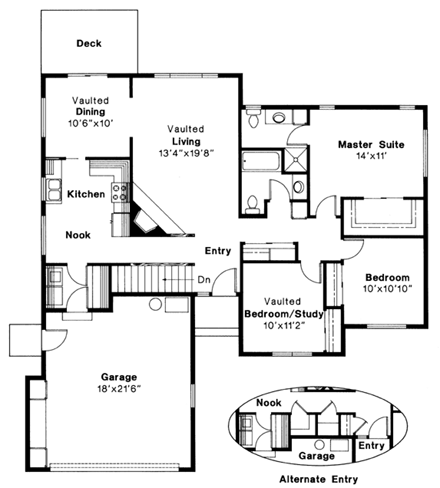 One-Story, Ranch House Plan 69206 with 3 Beds, 2 Baths, 2 Car Garage First Level Plan