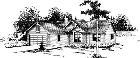 One-Story, Ranch House Plan 69206 with 3 Beds, 2 Baths, 2 Car Garage Elevation