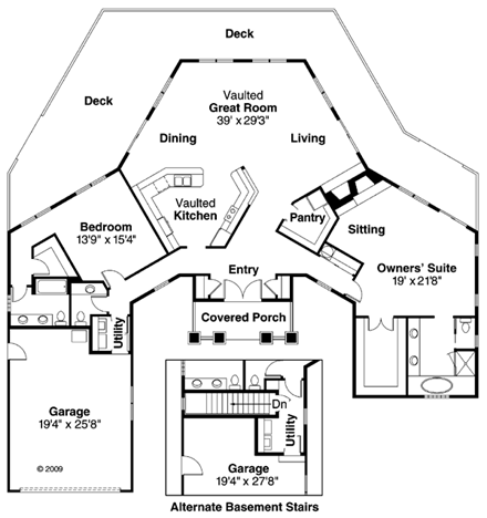 Contemporary, Ranch, Traditional House Plan 69238 with 2 Beds, 2.5 Baths, 2 Car Garage First Level Plan