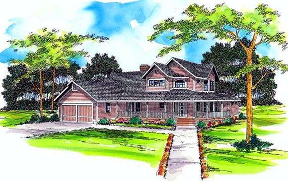 Country, Farmhouse House Plan 69242 with 3 Beds, 2.5 Baths, 2 Car Garage Elevation
